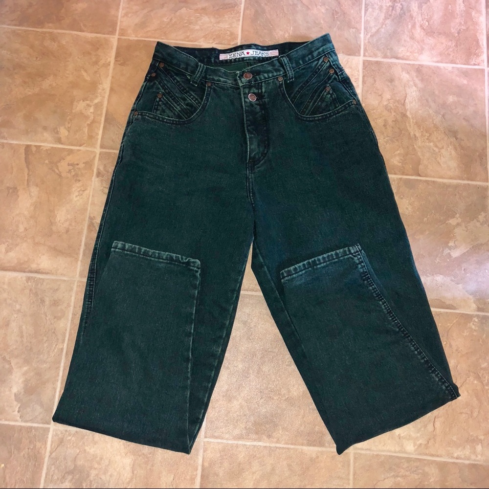 Vintage Green Zena High Waist Mom Jeans Pant Denim